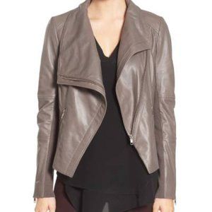 Trouve Drape Front "Moto Style" Leather Jacket. Size Small. Grey Nickel